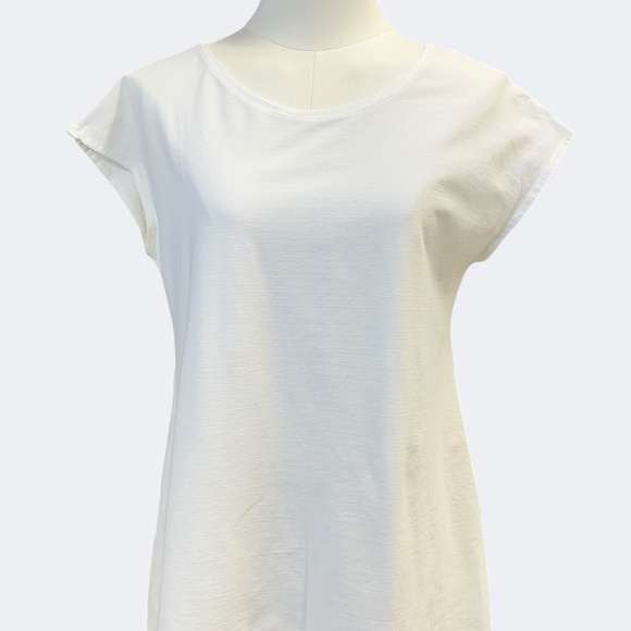 Eileen Fisher Shirt Womens Small White Scoop Neck Cap Sleeve Crepe Knit Made USA - Picture 2 of 11